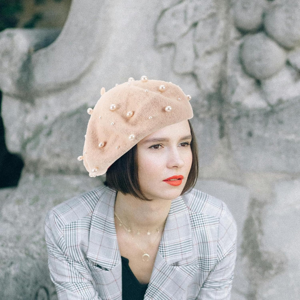 Beige Cashmere Wool Beret Q9643