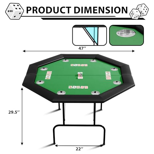 Octagon Poker Table with Metal Legs and 8 Cup Holders A186986