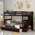 White Twin Over Full Wood Bunk Bed with Stairs and Storage Drawers Q9073