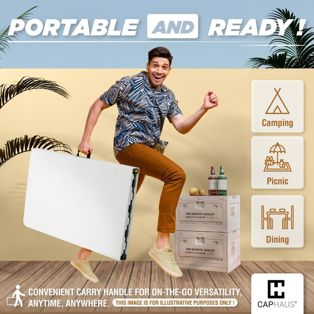 White 47.2 in Folding Table with Carrying Handle R720