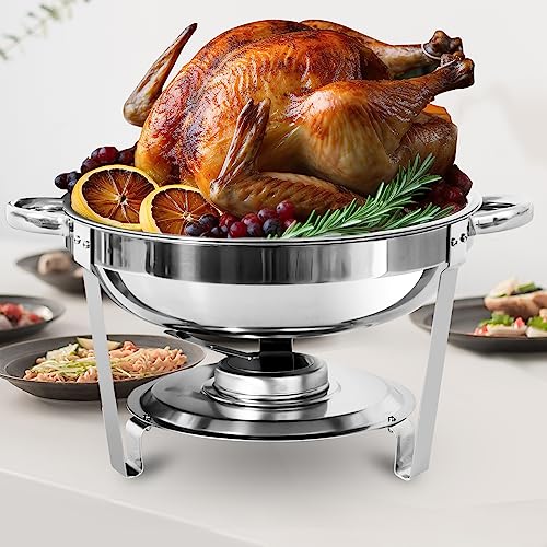 6 QT Round Stainless Steel Chafing Dish Buffet Set (2 Pack) S34447