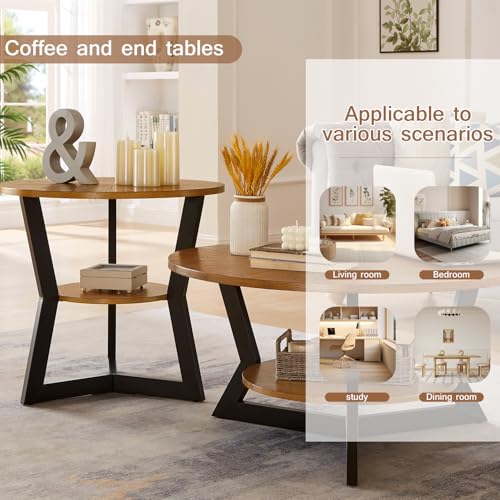 Round Wood Coffee Table with Storage Rack, 35 x 35 x 17 in M3140