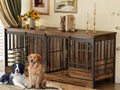 Brown Double Dog Crate Furniture with Divider J16053