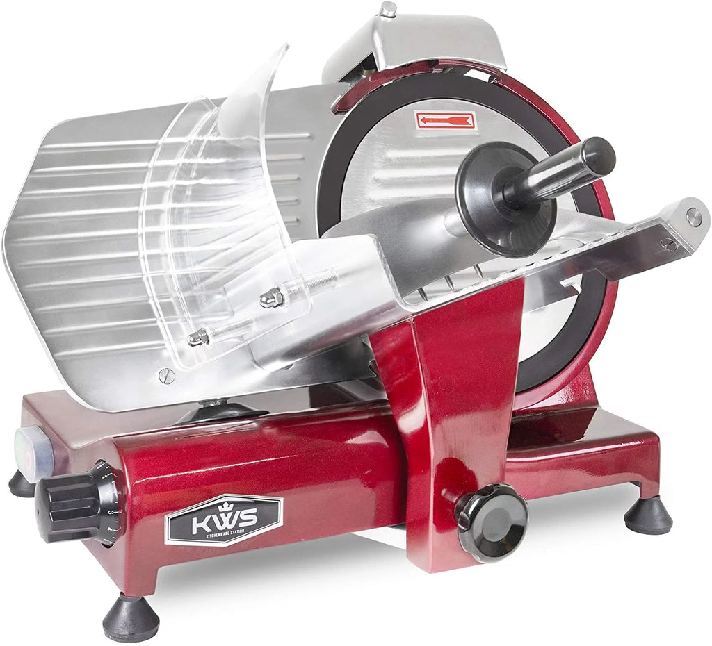 Red 10-Inch Electric Meat Slicer with Non-sticky Teflon Blade C614