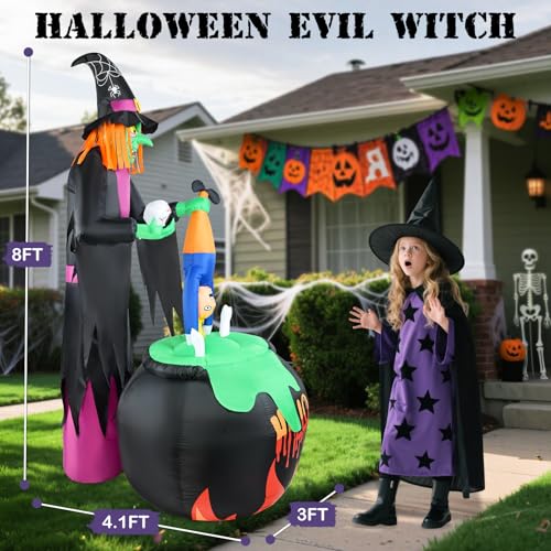 8ft Halloween Inflatable Witch Yard Decor with Built-in LED Lights Z866158
