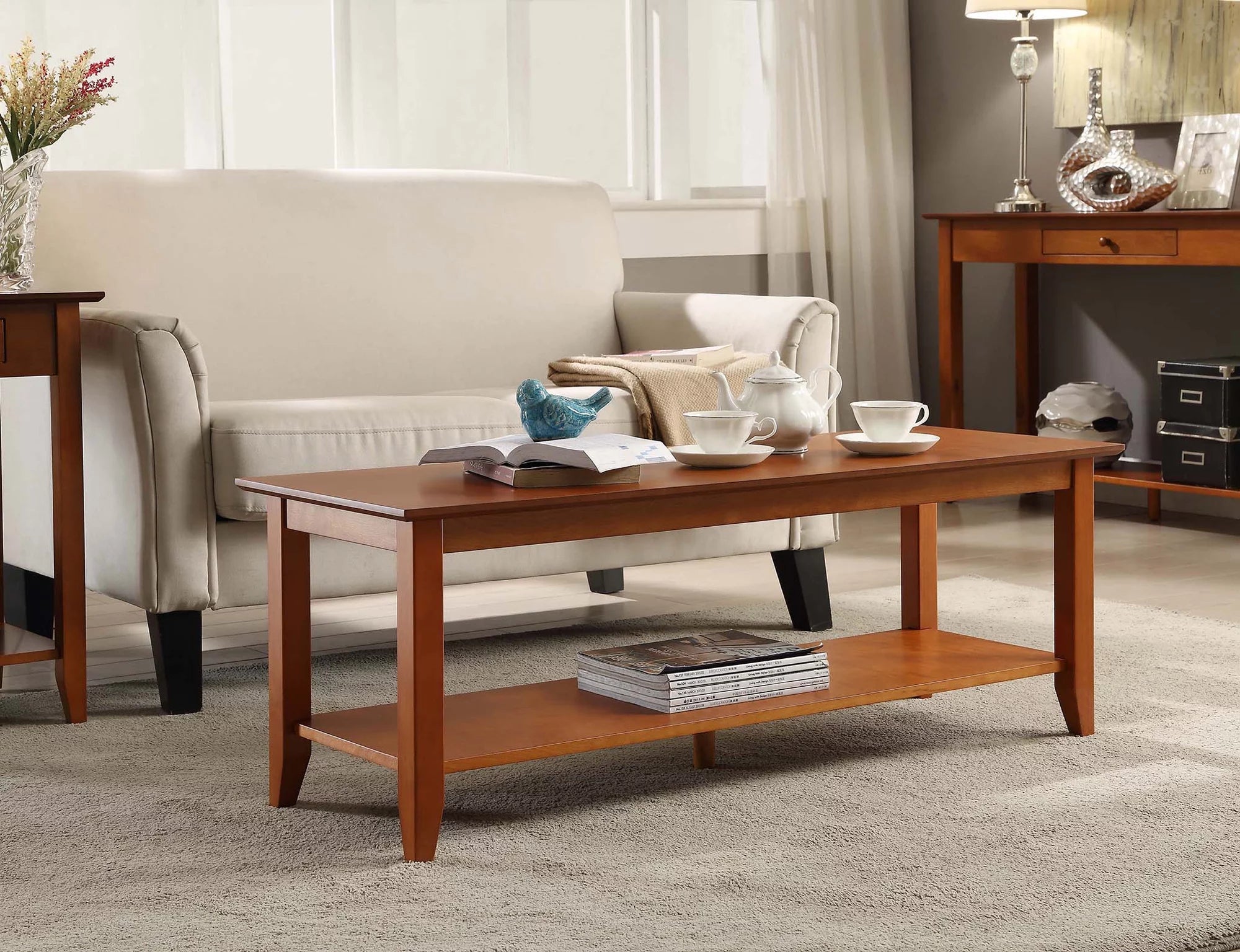 Cherry Coffee Table with Shelf J596
