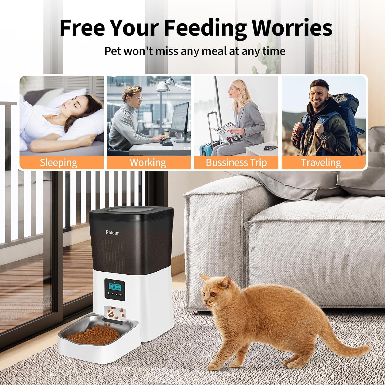 Automatic Cat Feeder with Stainless Steel Bowl B720827