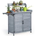 Solid Wood Potting Bench Table with Folding Pallet and Metal Tabletop, Grey J456210