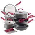 11 Piece Nonstick Pots and Pans Set, Burgundy Handles W751