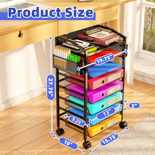14 Tier Rolling File Cart with Sliding Trays, Black C9998
