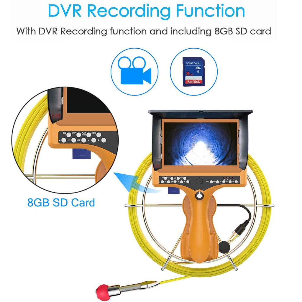 IP68 Waterproof Pipe Inspection Camera with 7TFT Monitor 20M/65ft W860389