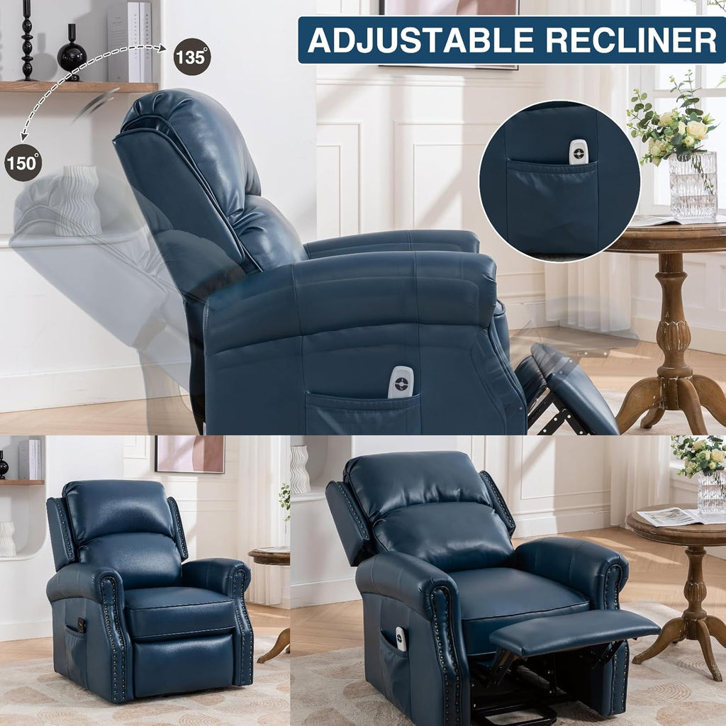 Navy Blue Faux Leather Power Lift Recliner Chair L397