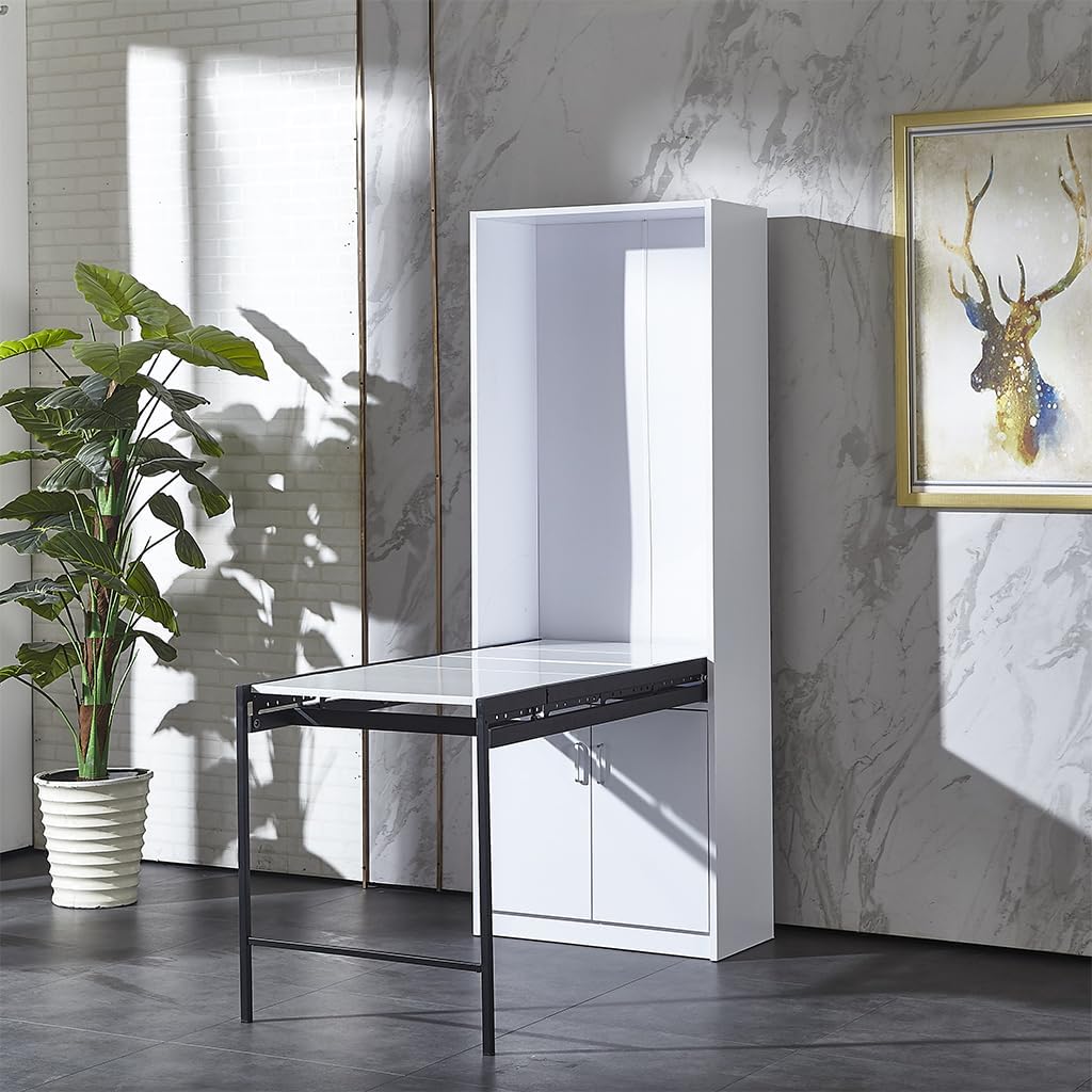 Large Fold-Out Convertible Writing Table with 4-Tier Storage Shelf, 27" W x 14.6" D x 74.6" H E8121