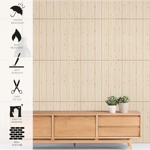 10-Sheet Peel and Stick Wood-Look, 28 in. x 14 in. Waterproof Stick on Wall (Light Oak) L986052