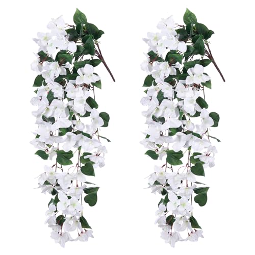2 PCS Artificial Hanging Bougainvillea Flowers, UV Resistance Fabric Vine (Hotpink) D706