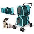 Grey Double Pet Stroller with 4 Wheels and 2 Detachable Carrier Cages C749