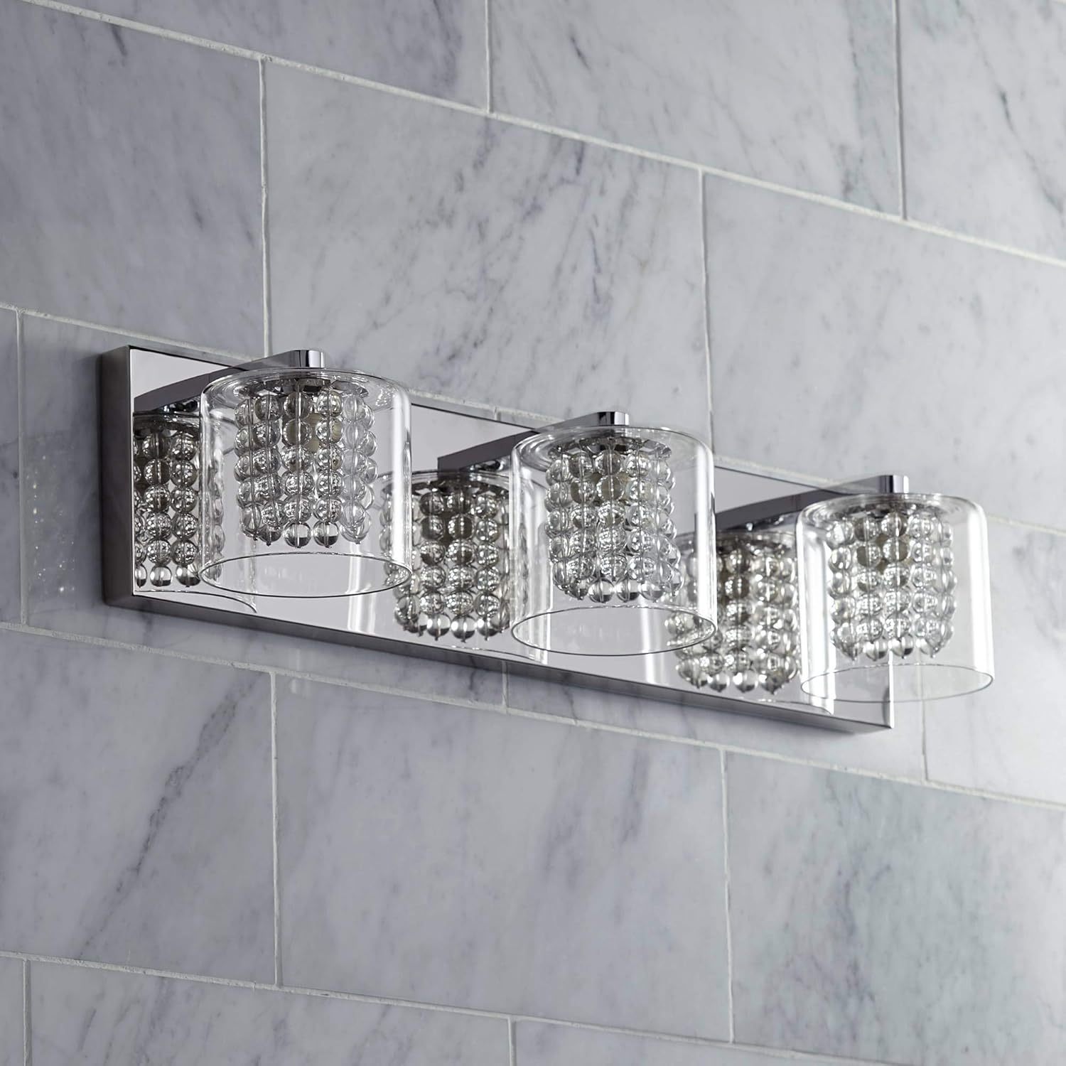 Chrome Silver Metal 3-Light Wall Mount Fixture with Clear Glass Shade G80758