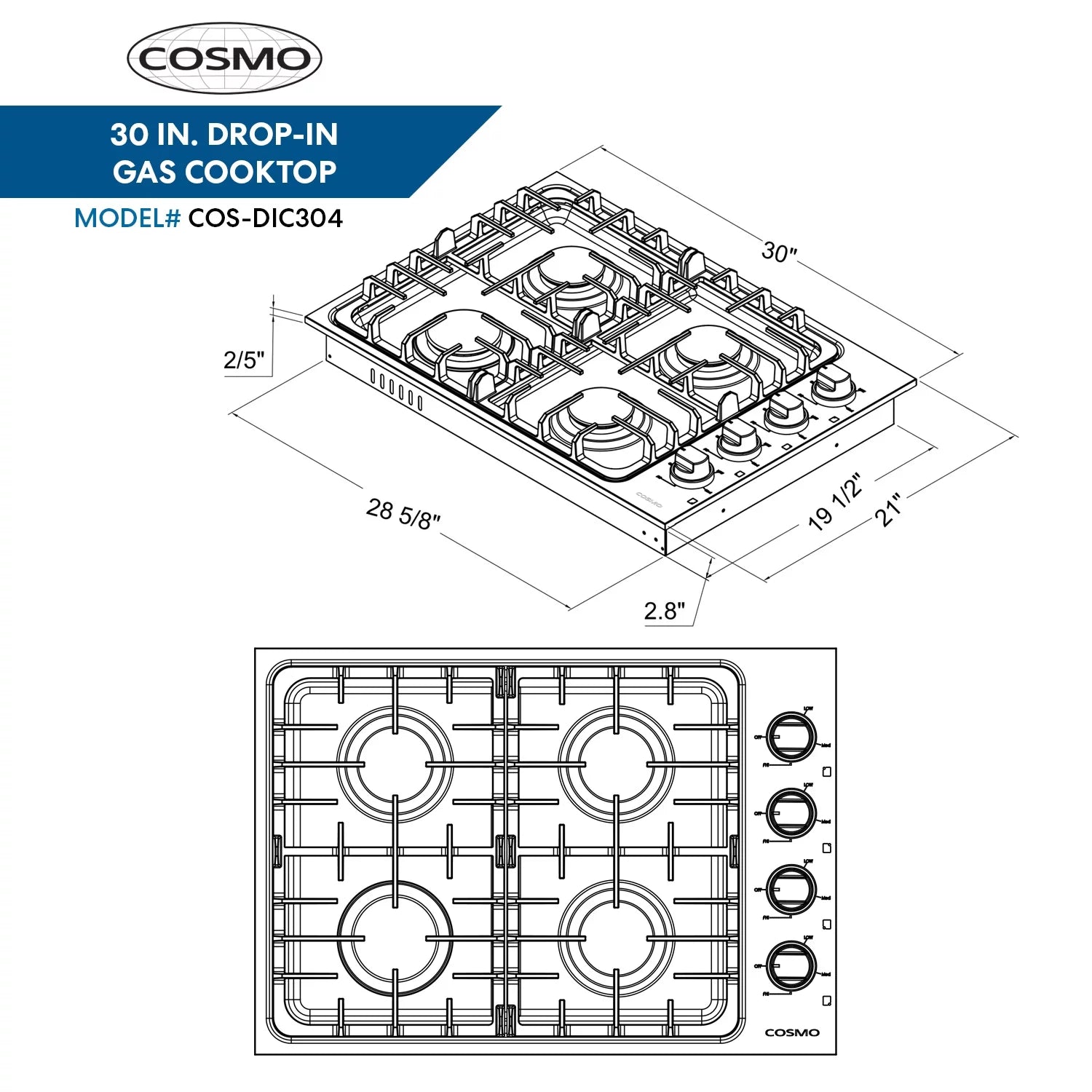 4 Sealed Burners Stainless Steel Gas Cooktop Z6099