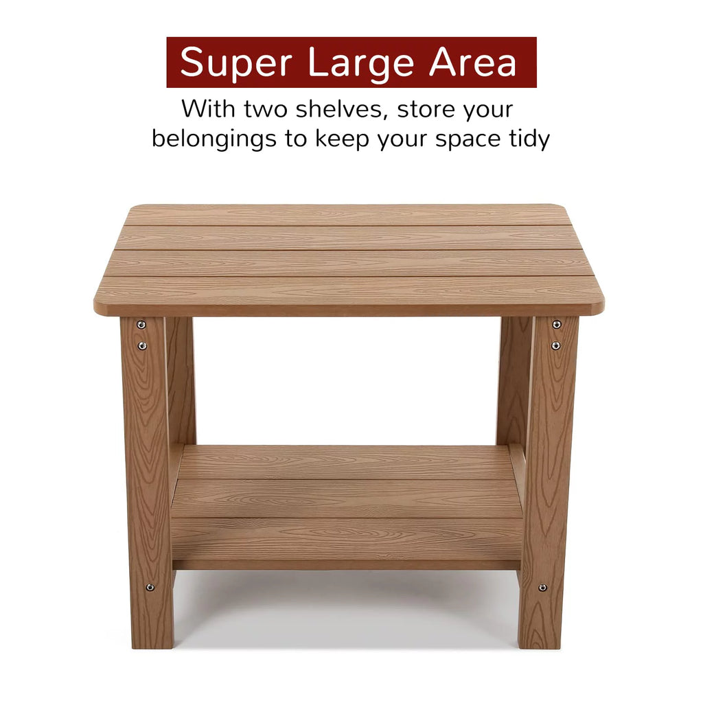 22.8" 2-Tier Oversized Rectangle Teak Side Table E4508