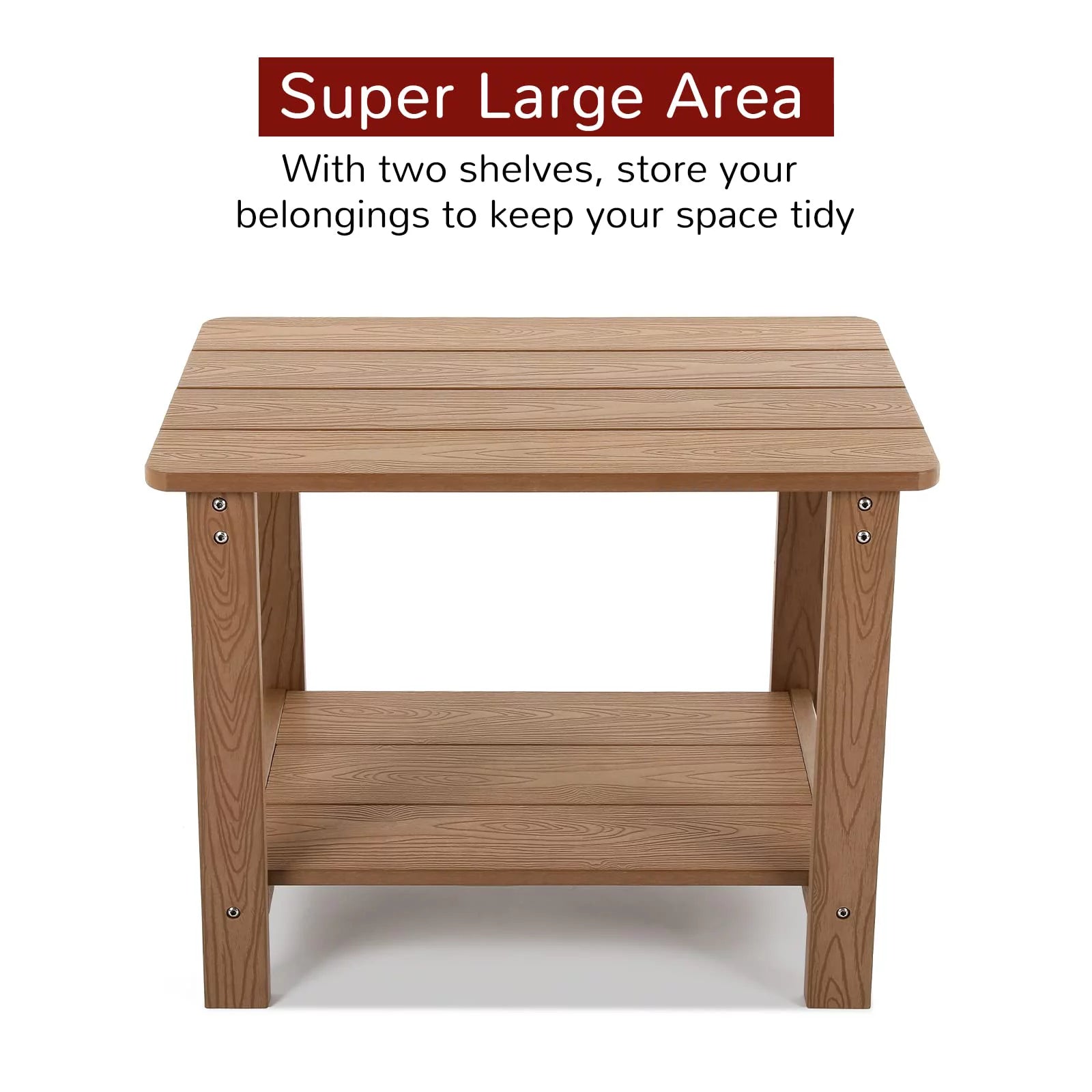 22.8" 2-Tier Oversized Rectangle Teak Side Table E4508