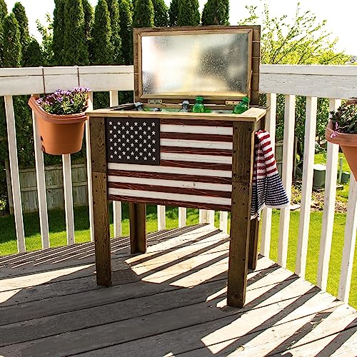 Rustic Brown 87 Qt. Outdoor Beverage Cooler with Folding Side Tables S265