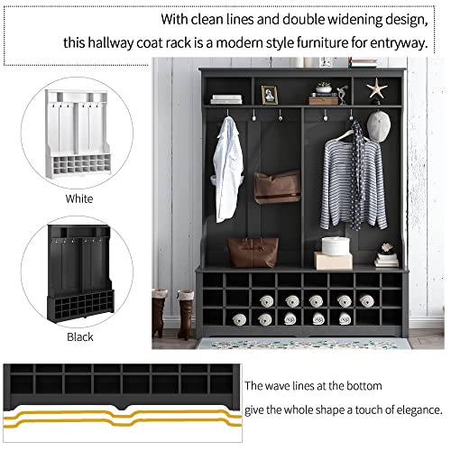 White Wood Hallway Organizer with 3 Shelves, 2 Drawers, Bench, Shoe Rack S78267