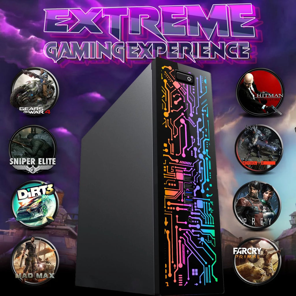 Restored Gaming Desktop PC, Intel Core i5 4th Gen, GT 1030 Graphics, 16GB RAM, 1TB SSD, 24 Inch Dual Monitor, RGB Keyboard Mouse, Speaker, Webcam, Win 10 Pro (Refurbished) T536