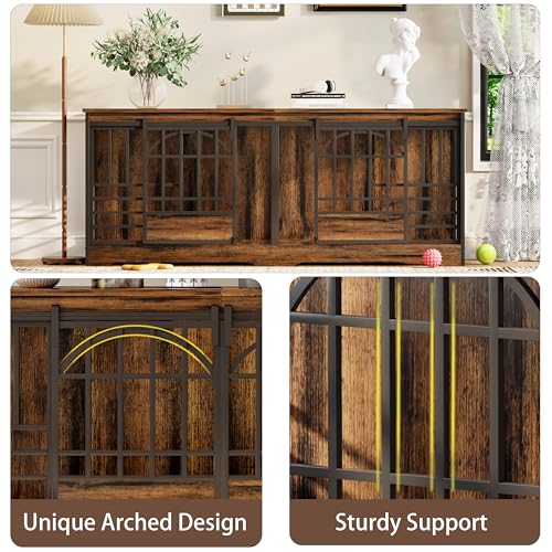 Brown Double Dog Crate Furniture with Divider J16053