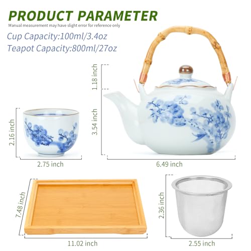 Blue and White Porcelain Tea Set with Teapot and Tea Cup Set for 4 V629145