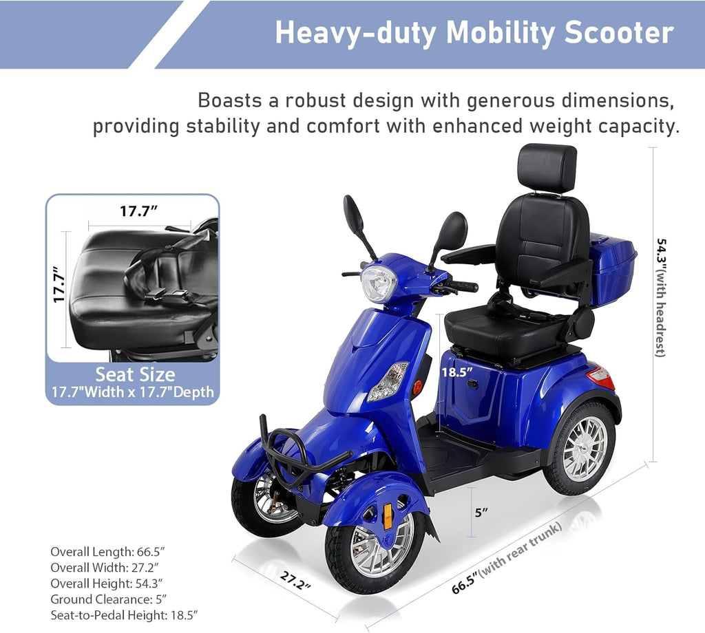 Blue 4-Wheel All Terrain Electric Mobility Scooter Z976835