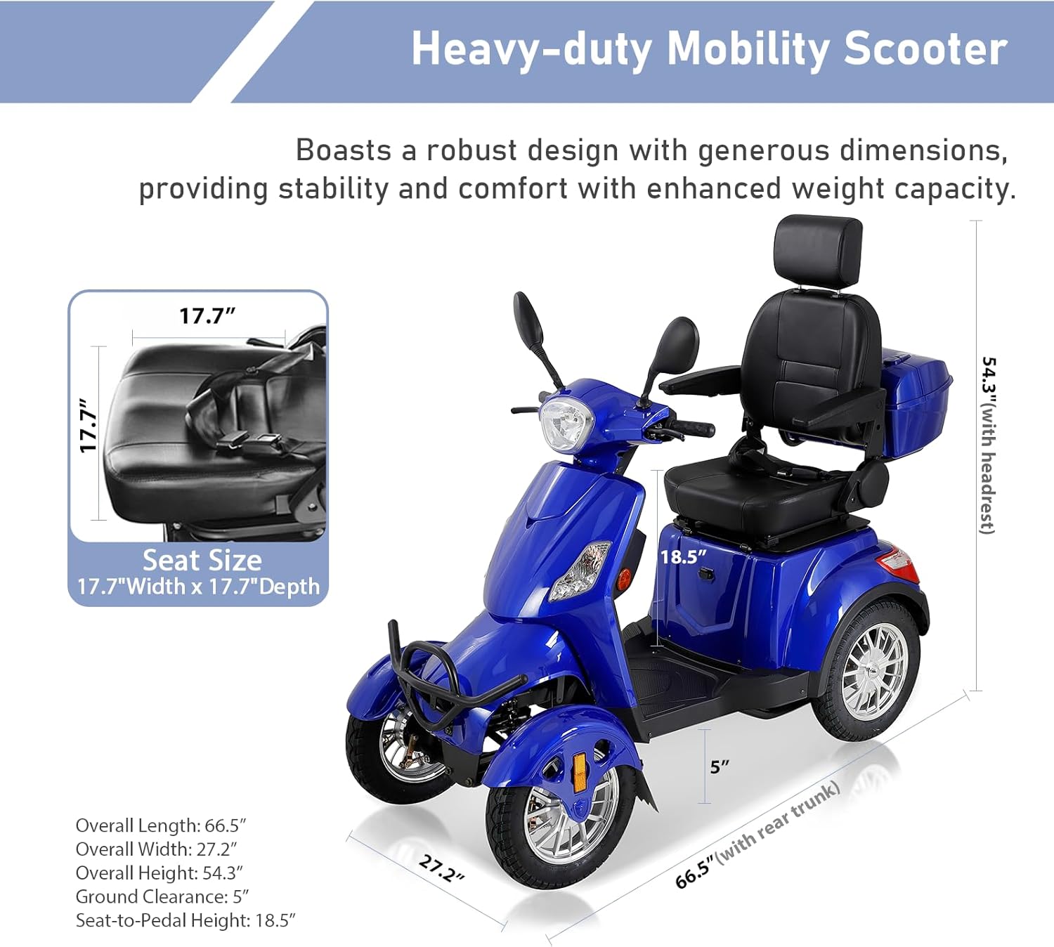 Blue 4-Wheel All Terrain Electric Mobility Scooter Z976835