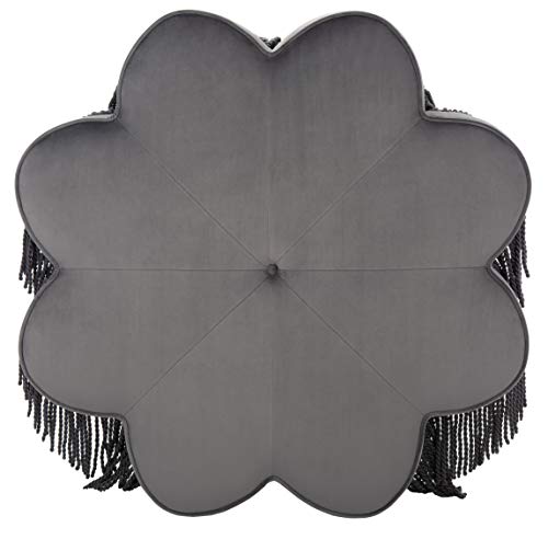 Dark Grey Velvet Flower Ottoman L409851