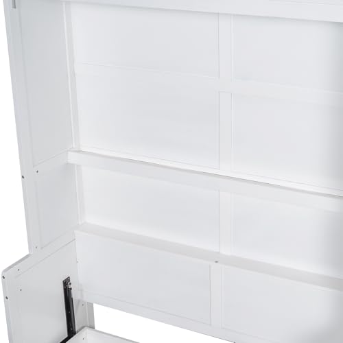 Queen Size Gray Murphy Bed Wall Bed with Desk and Closet Drawers and Shelves R71772
