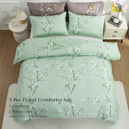 Queen Fluffy Soft Microfiber Floral Comforter Set with 2 Pillowcases D3769