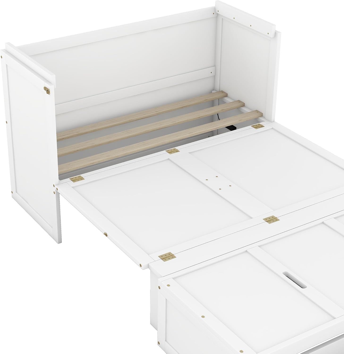 White Full Size Wood Murphy Bed with Storage Drawer C562314