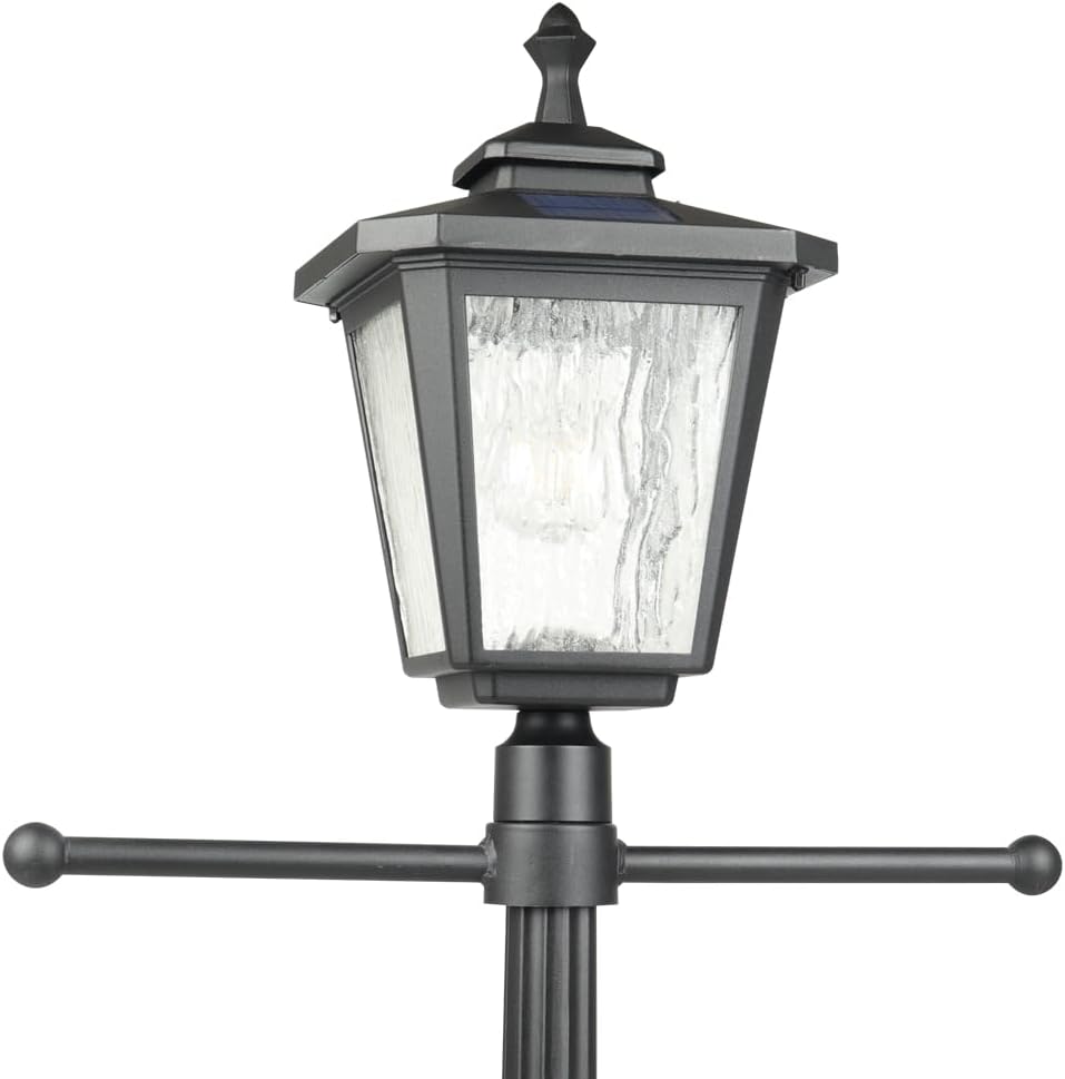 76" Height Solar Lamp Post Lights with Planter, Die-Casting Aluminum, Glass Lampshade with Warm White LED, Matte Black U917