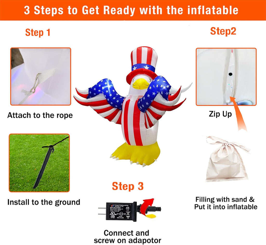 7.2FT Inflatable American Bald Eagle with LEDs I1631