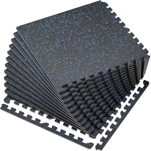 0.56'' Thick 24 Pcs 96 Sq Ft Rubber Top Exercise Equipment Mats, Black V52987