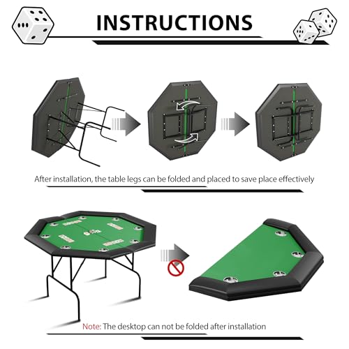 Octagon Poker Table with Metal Legs and 8 Cup Holders A186986