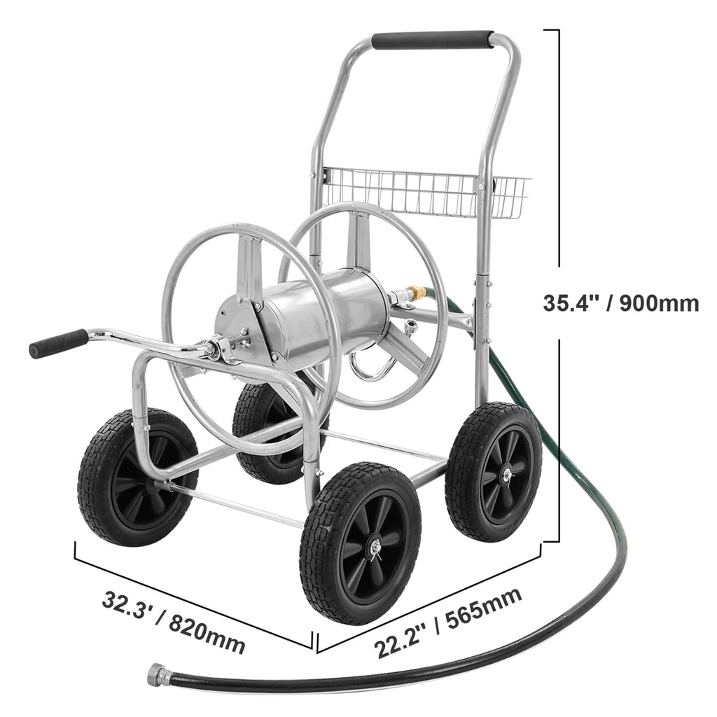 Metal Hose Reel Cart with Wheels, Holds 250 Feet of 5/8" Hose S4526