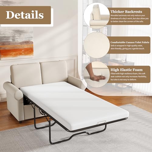 Beige Pull Out Sofa Bed with Twin Size Mattress Pad K701