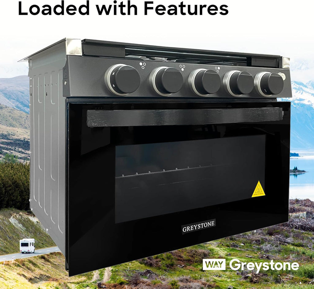 21 Inch 3 Burners RV Gas Range Stove and Oven Combo, Stainless Steel Trim with Black Fixtures C581330