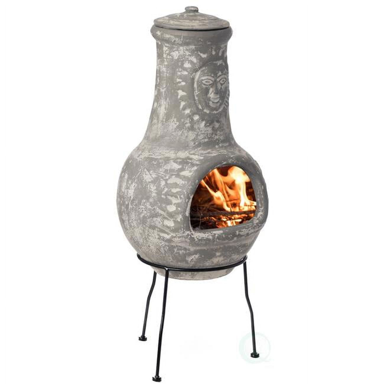 Stone Gray Clay Chiminea Fireplace with Metal Stand P31609