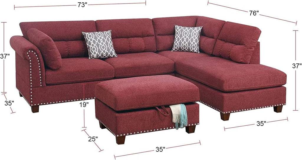 Red Velvet Sectional Sofa T36041