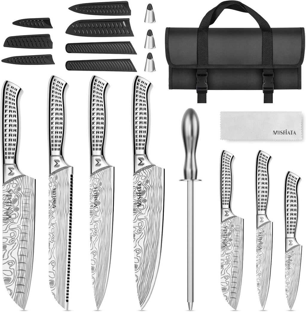 12 Pcs Japanese Stainless Steel Kitchen Knife Set with Storage Bag and Sharpening Rod B722747