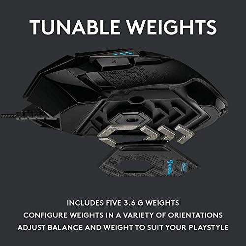 G502 HERO Wired Gaming Mouse with HERO 25K Sensor, 25,600 DPI, RGB, Adjustable Weights, 11 Programmable Buttons T582