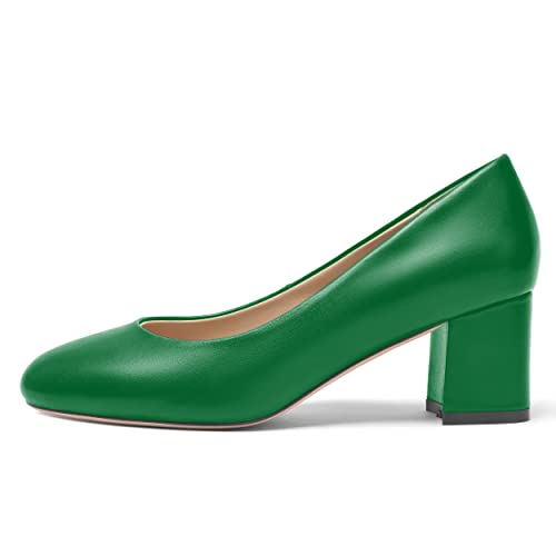 Matte Leather Round Toe Chunky Low Heel Pumps Shoes 2.2 Inch Q217