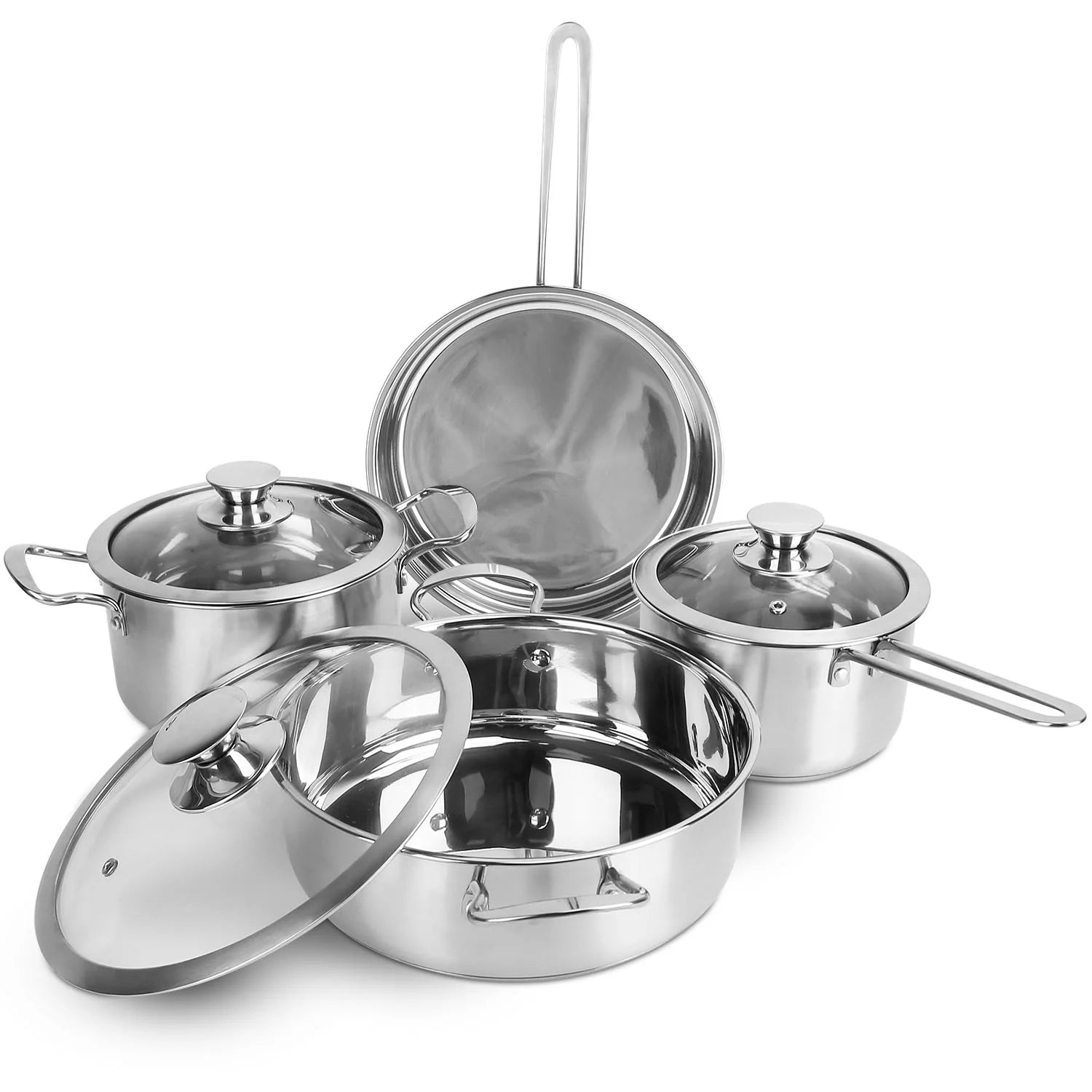 Stainless Steel Cookware Set with 2 Stockpot, 1 Saucepan, 1 Frying Pan H735