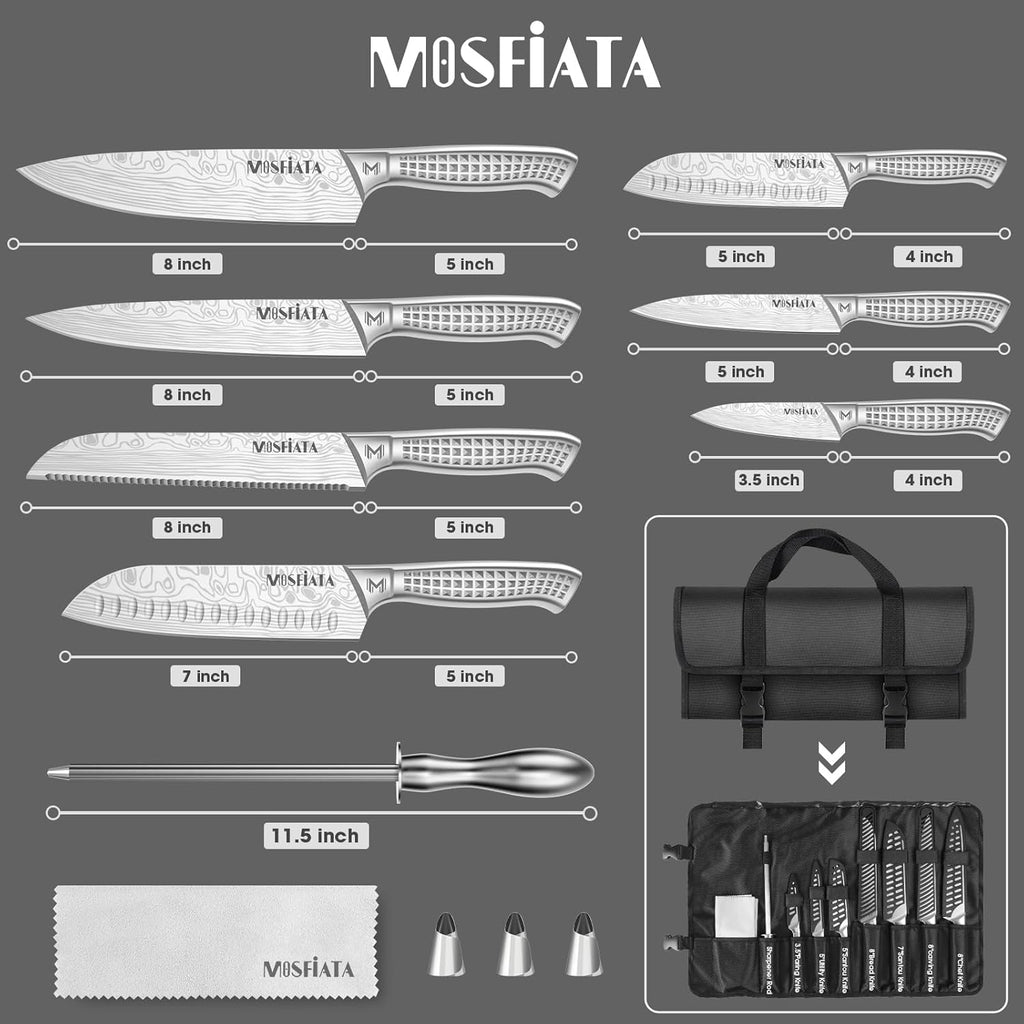 12 Pcs Japanese Stainless Steel Kitchen Knife Set with Storage Bag and Sharpening Rod B722747