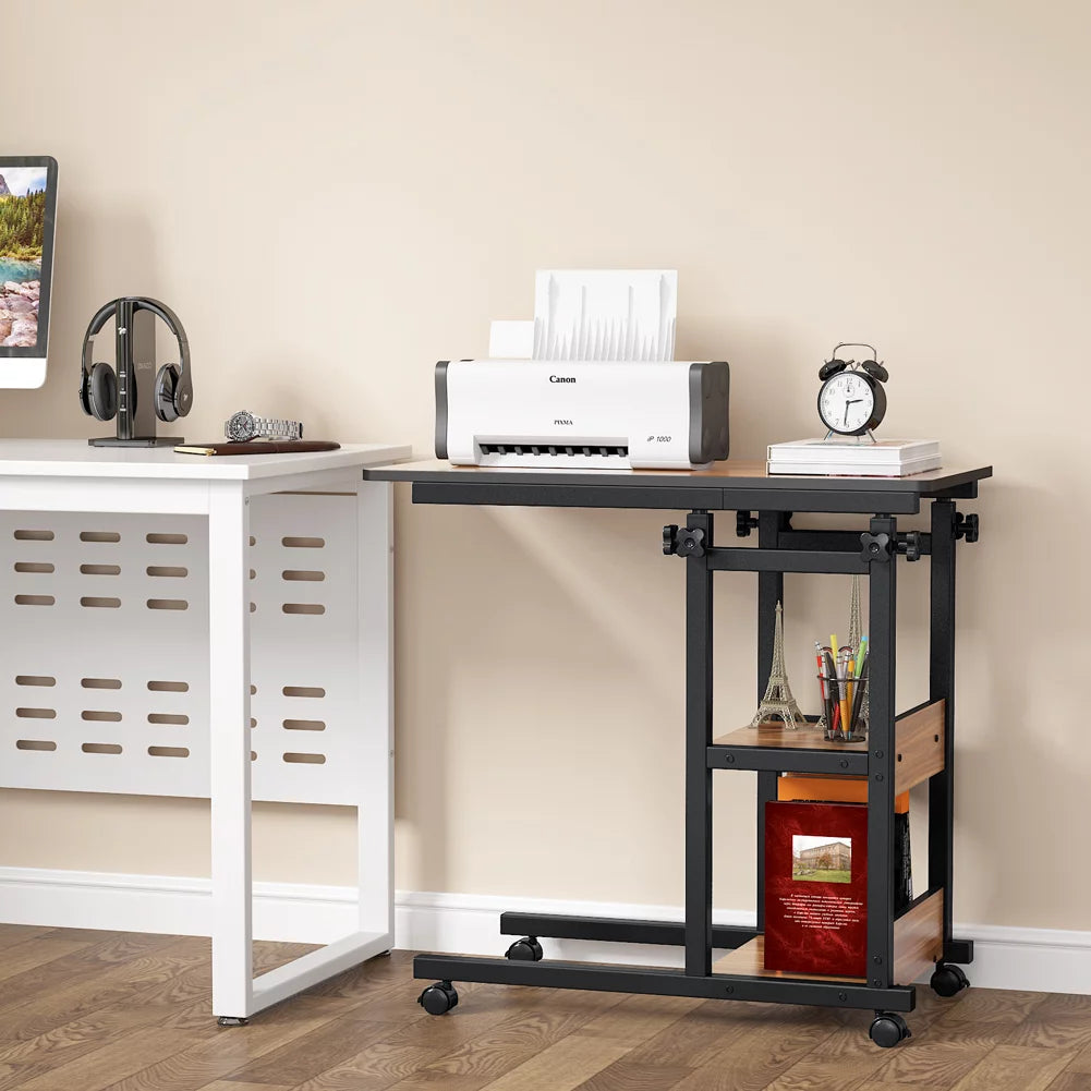 Mobile Couch Table with Storage Shelves and Wheels C52350